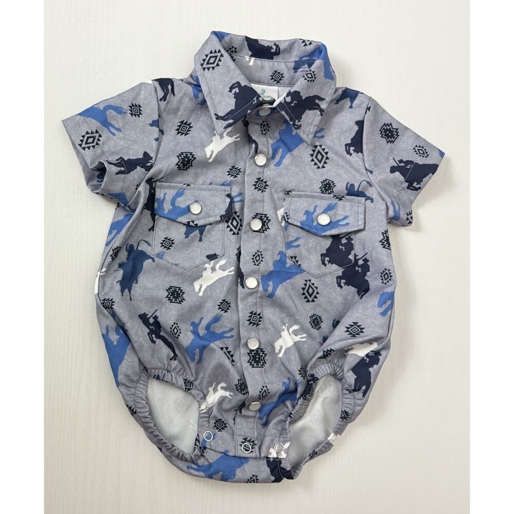 NWT Shea Baby Size 3-6 Months Western Long Sleeve Pearl Snap Shirt Bodysuit